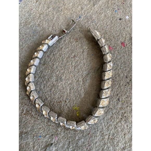 Vintage Bracelet Silver Tone Rhinestone 1940s Chainlink - Picture 10 of 11